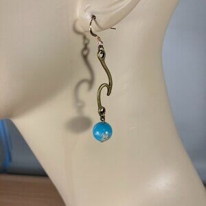 Handcrafted Sea Sediment Jasper and Wave Charm Earrings (1-3/4" Long)